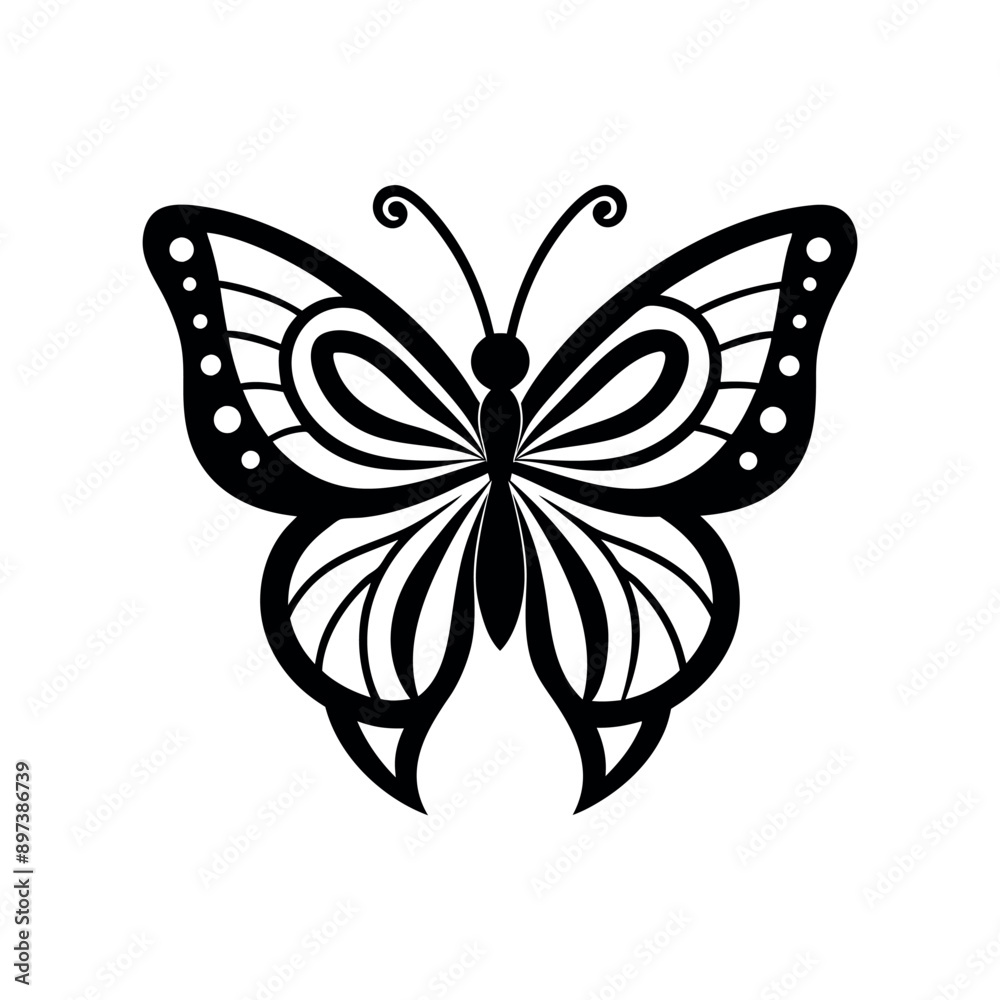 Silhouette of butterfly  vector line art illustration