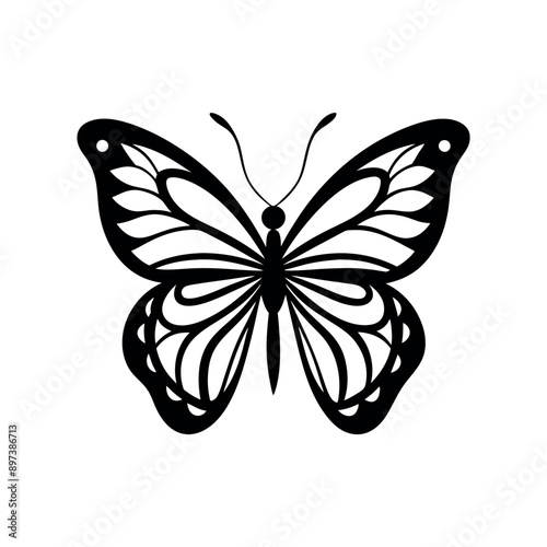 Silhouette of butterfly  vector line art illustration