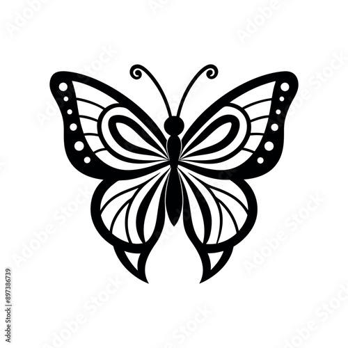 Silhouette of butterfly  vector line art illustration