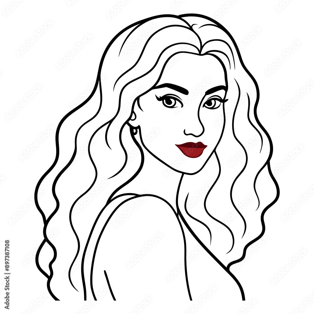 Beautiful Young Lady Line Art Vector Illustration Beautiful Young Lady Line Art Vector Illustration
