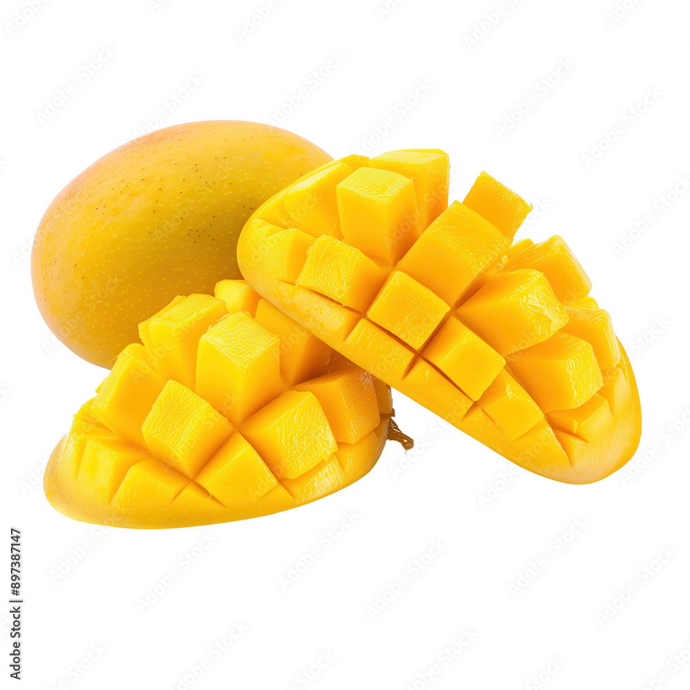 Fresh Mango Fruit Cut into Cubes Isolated Transparent Background Fresh Mango Fruit Cut into Cubes Isolated Transparent Background