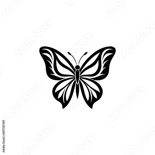 Silhouette of butterfly  vector line art illustration