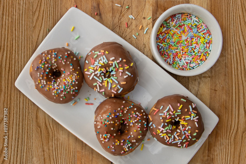 Donuts with chocolate photo