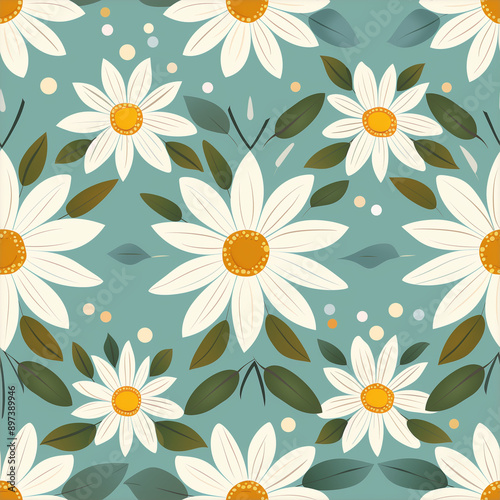 flat design of daisy mandala seamless pattern © Orawee