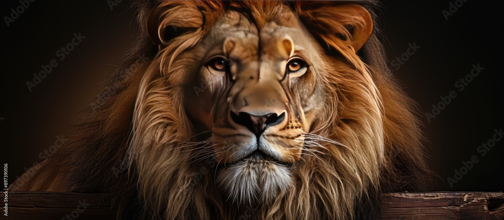 Naklejka premium The male lion looks proud standing with sharp eyes