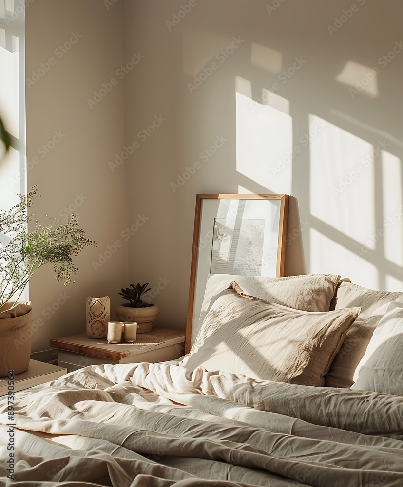 Fototapeta premium Modern Interior of Stylish Living Room ,Wall Mock Up, Frame , Poster with Beautiful Background, 3d render 