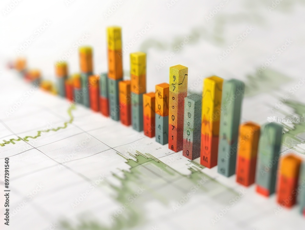 Bar graph on a pristine white background, depicting a sharp rise in stock prices, indicating a market boom. Bar graph on a pristine white background, depicting a sharp rise in stock prices, indicating a market boom.