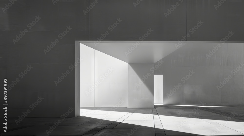 Monochrome architectural interior with high contrast light and shadows. Concept of modern architecture, minimalism, abstract design Monochrome architectural interior with high contrast light and shadows. Concept of modern architecture, minimalism, abstract design