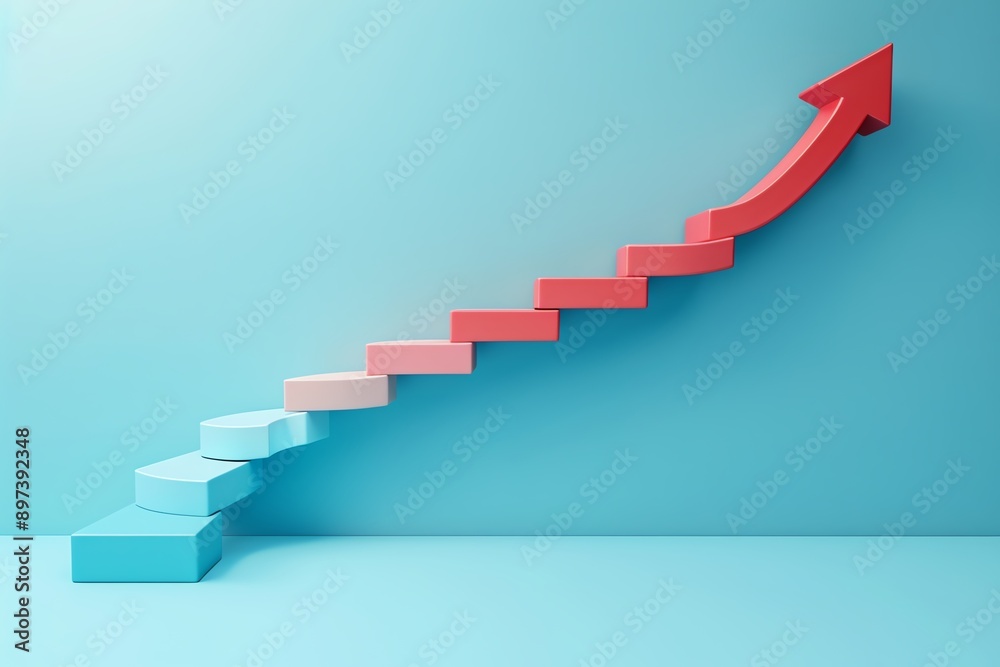 A striking graphic representation of a staircase leading upward, symbolizing growth, success, and ambition in a vibrant blue setting. A striking graphic representation of a staircase leading upward, symbolizing growth, success, and ambition in a vibrant blue setting.