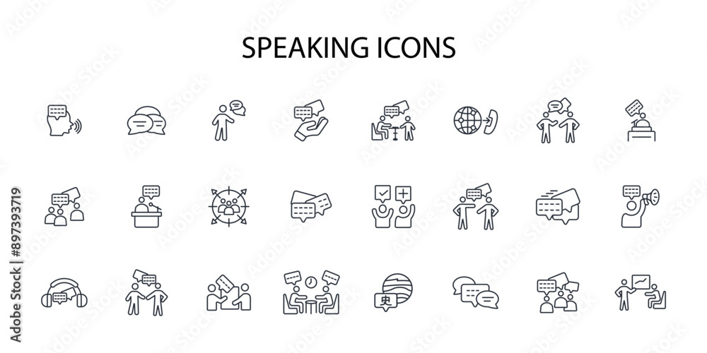 Speaking icon set.vector.Editable stroke.linear style sign for use web design,logo.Symbol illustration. Speaking icon set.vector.Editable stroke.linear style sign for use web design,logo.Symbol illustration.