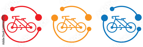 A set of bicycle parking place icons. A sign allowing cycling and its parking on a special territory.