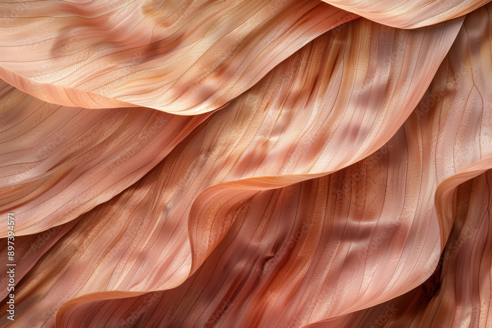 Abstract background with pale pinkish-brown eucalyptus wood ripples resembling feathers. Luxurious smooth texture and curves create dynamic, minimalist design, perfect for opulent decor and wallpapers Abstract background with pale pinkish-brown eucalyptus wood ripples resembling feathers. Luxurious smooth texture and curves create dynamic, minimalist design, perfect for opulent decor and wallpapers