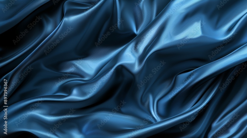 Fototapeta premium Luxurious blue silk fabric texture with elegant drapery