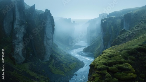 Misty Canyon with Winding River