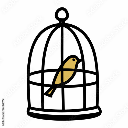 Bird in Cage Hand Drawn Doodle Icon on a white isolated background (19)