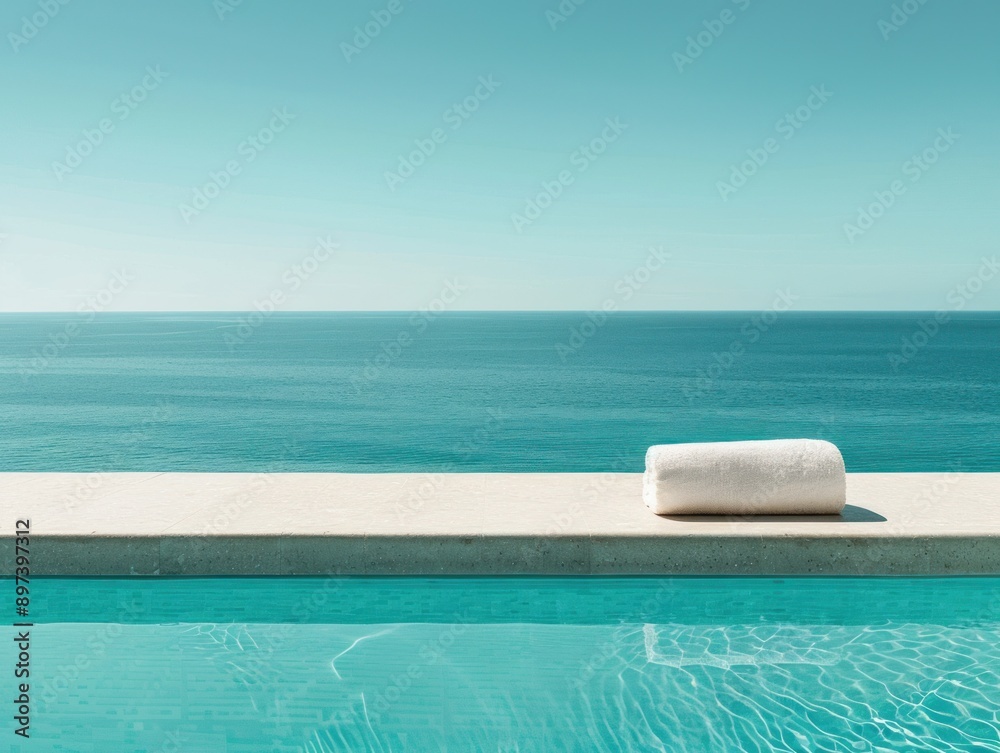 Fototapeta premium Infinity Pool with a Towel and a Stunning Ocean View