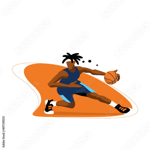 Street Ball Dynamism: Vector Illustration of a Male Basketball Player in Action