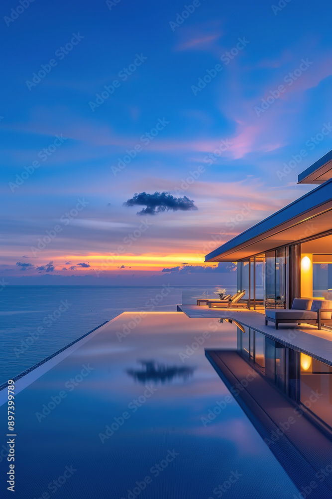 Seaside minimalist modern architecture resort hotel with infinity pool Seaside minimalist modern architecture resort hotel with infinity pool