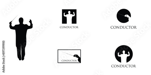 Creative Orchestra conductor man silhouette logo design, choir conductor premium vector