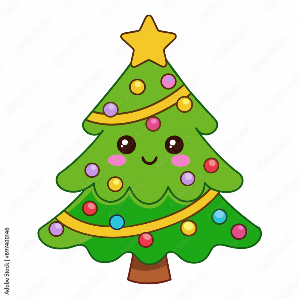 Beautifully decorated Christmas tree illustration vector on white background perfect for festive designs Beautifully decorated Christmas tree illustration vector on white background perfect for festive designs