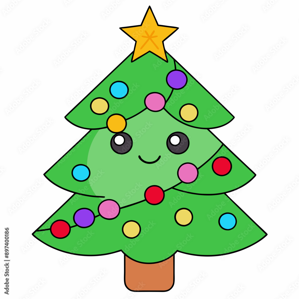 Beautifully decorated Christmas tree illustration vector on white background perfect for festive designs Beautifully decorated Christmas tree illustration vector on white background perfect for festive designs
