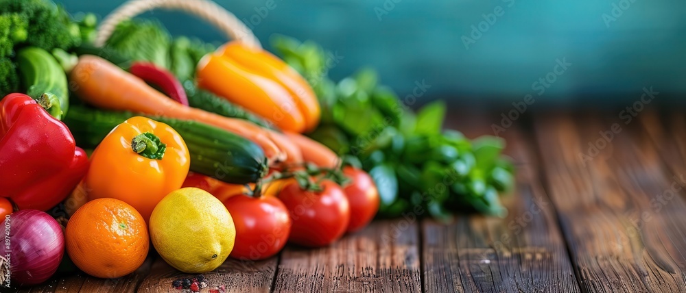 Closeup of fresh, vibrant vegetables on a rustic wooden table, organic food, healthy eating Closeup of fresh, vibrant vegetables on a rustic wooden table, organic food, healthy eating