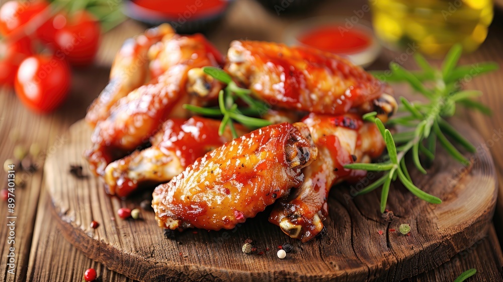 Chicken wings on wooden table Chicken wings on wooden table