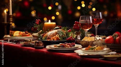 Christmas meal, served on the table with decoration christmas