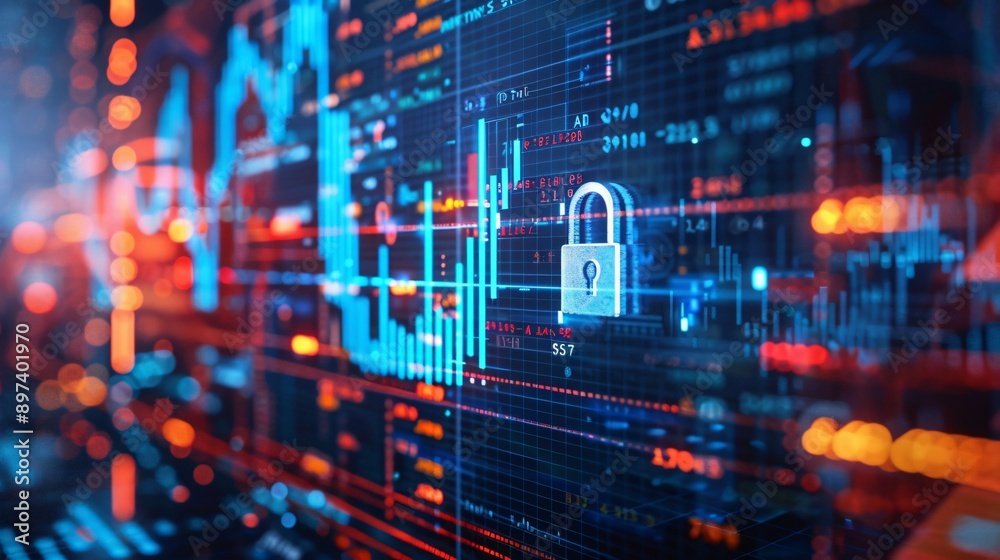 Secure Financial Market Graph with Padlock Icon Safeguarding Investments in Trading Secure Financial Market Graph with Padlock Icon Safeguarding Investments in Trading