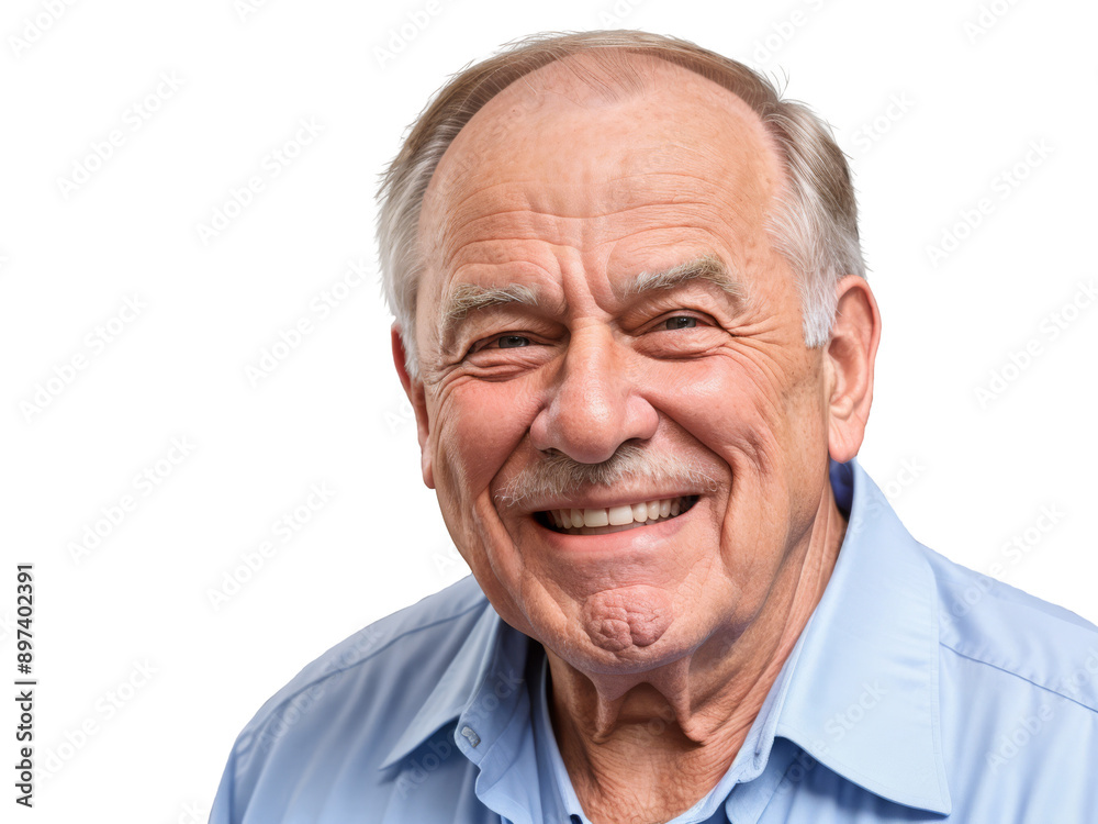 Older white man with gray hair smiles broadly, showing his teeth, isolated background Older white man with gray hair smiles broadly, showing his teeth, isolated background