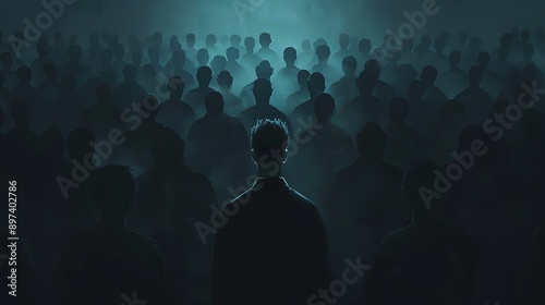 Silhouettes of a Crowd with One Standing Out
