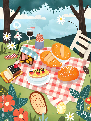 cookies and bread in an illustrator doodle graphic style