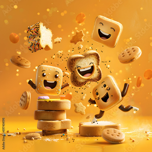 cookies and bread in an illustrator doodle graphic style