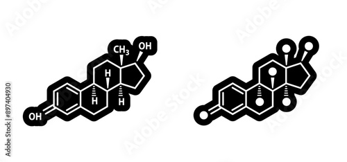 Estrogen, estetrol structure C18H24O2 Sex hormone formula chemical structure molecule. Medical icon. Formula of chemical structure of estrogen, adrenaline testosterone. Structural formulas cells.