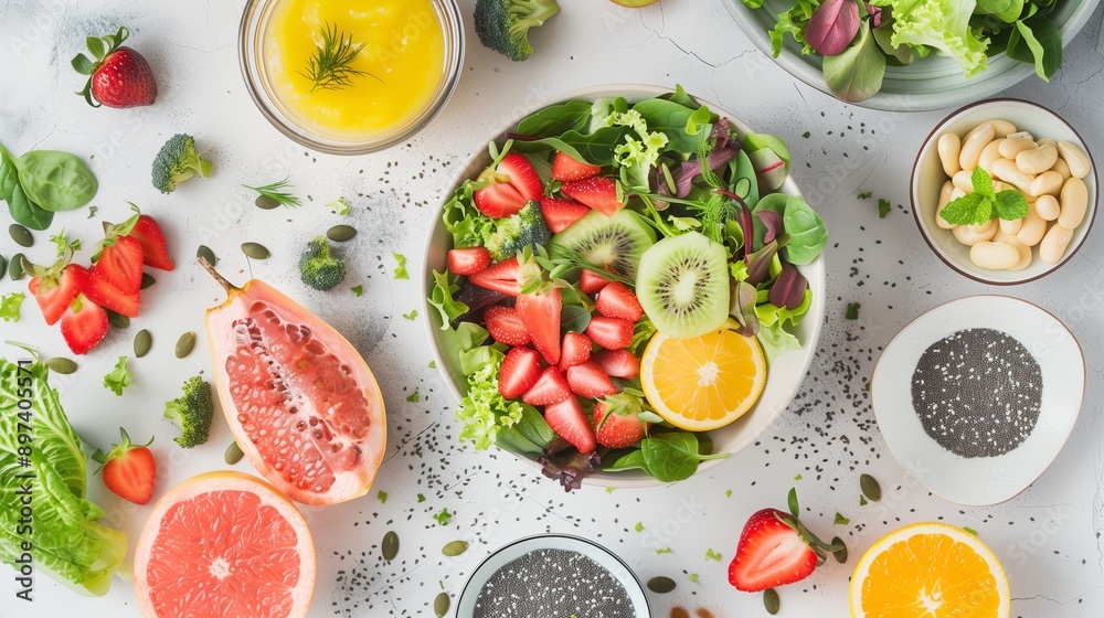 A fresh and healthy flat lay and a balanced lifestyle
A fresh and healthy flat lay and a balanced lifestyle