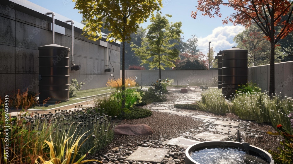 Picture of Generate a photo realistic image of urban rainwater harvesting systems ...