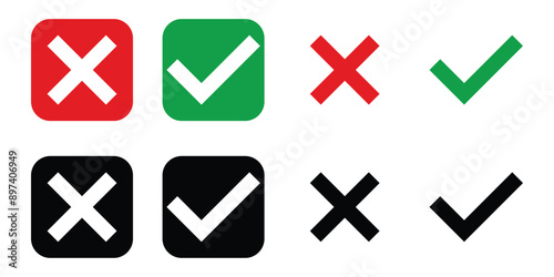 Flat checklist signs ,checkmark design, Green check mark, red cross mark icon set. isolated set symbols, tick symbol vector