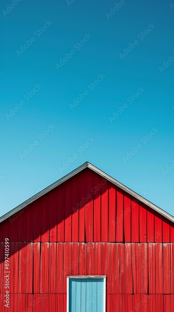 Red barn against clear blue sky, minimalistic rural scene Red barn against clear blue sky, minimalistic rural scene