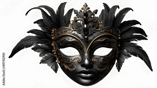 Black Venetian carnival mask isolated on a transparent background in PNG format. © Shehzad