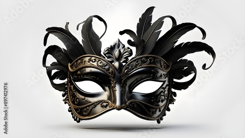 Black Venetian carnival mask isolated on a transparent background in PNG format. photo