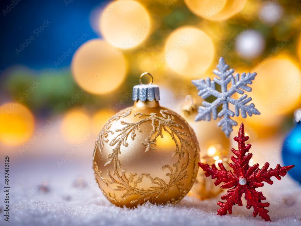 Christmas Ornament with Snowflakes and Bokeh Lights. Christmas Ornament with Snowflakes and Bokeh Lights.