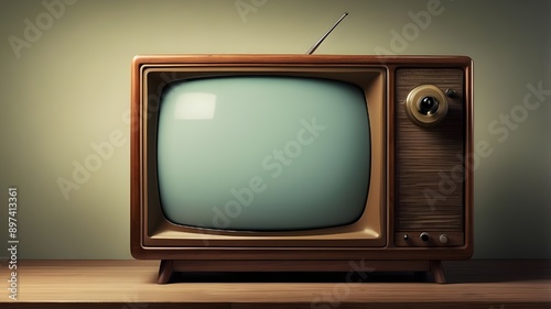 An antique television set with a blank screen