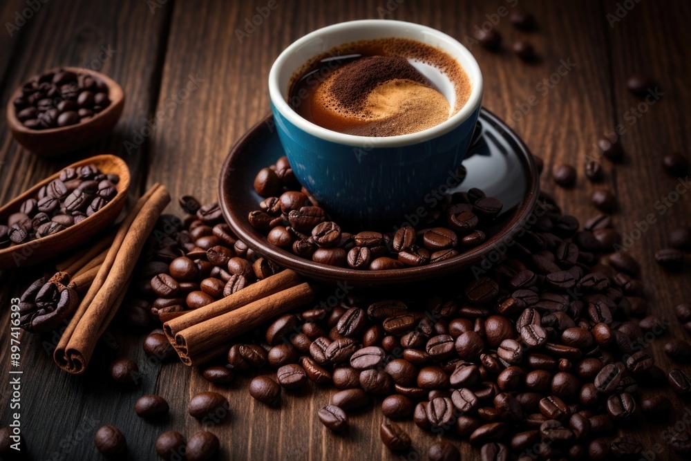 A cup of coffee on a wooden table A cup of coffee on a wooden table