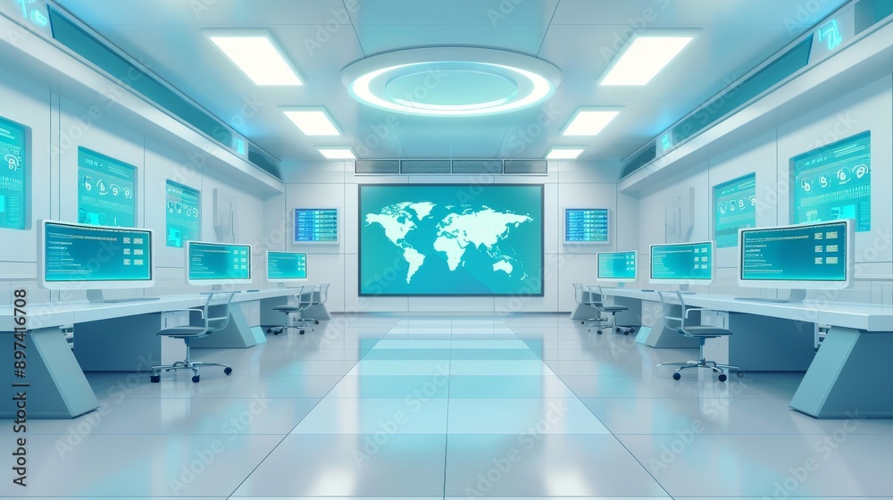 A large room with many computer monitors A large room with many computer monitors