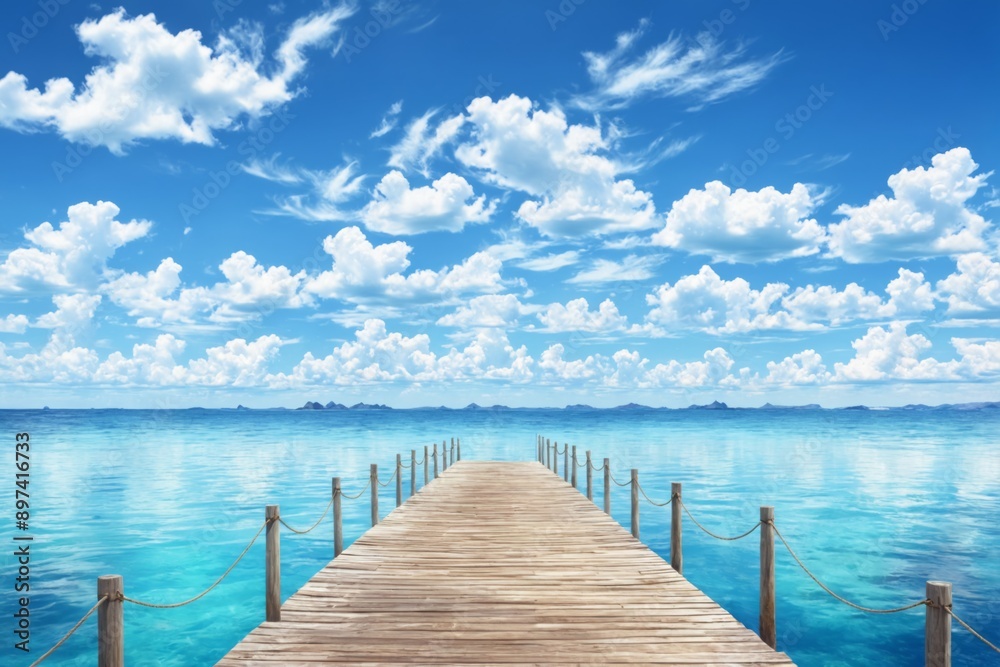 Beautiful landscape wooden pier extending into ocean made Sea la Beautiful landscape wooden pier extending into ocean made Sea la