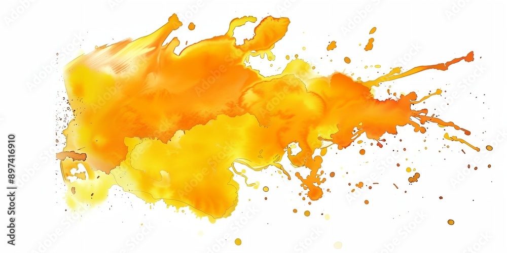 Splash of yellow and orange paint on a white background. The colors are bright and vibrant, creating a sense of energy and excitement. The splatter effect gives the impression of movement Splash of yellow and orange paint on a white background. The colors are bright and vibrant, creating a sense of energy and excitement. The splatter effect gives the impression of movement