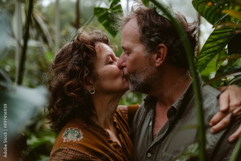 Portrait of a content couple in their 40s kissing Portrait of a content couple in their 40s kissing