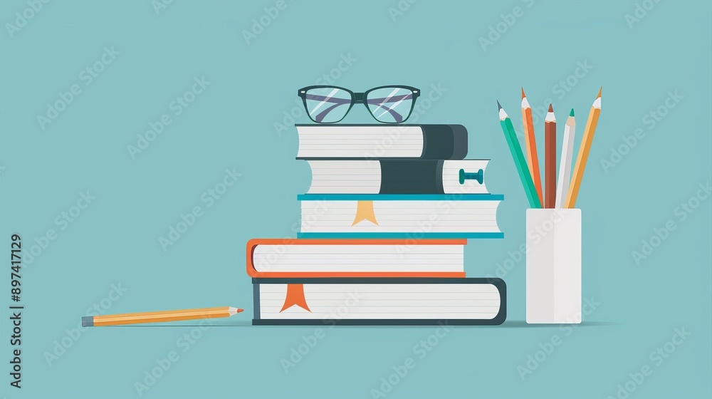 A stack of books with a pencil and a pen on a table A stack of books with a pencil and a pen on a table