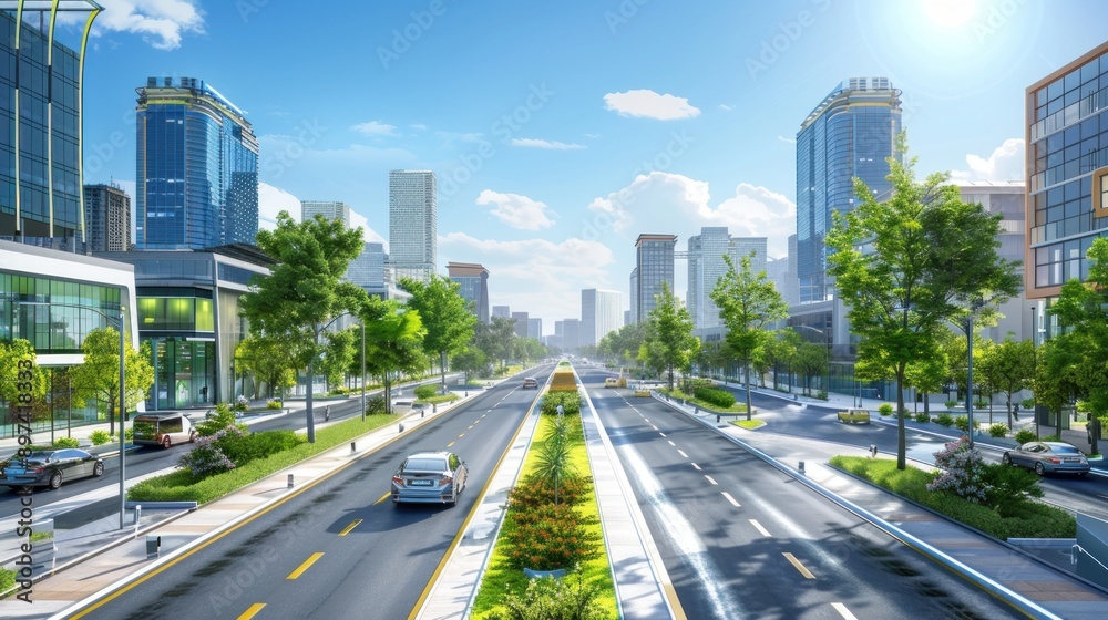 Generate a photo realistic image of urban smart infrastructure using technology to enhance efficiency and sustainability; ensure the image is of high resolution for clear and detailed quality Generate a photo realistic image of urban smart infrastructure using technology to enhance efficiency and sustainability; ensure the image is of high resolution for clear and detailed quality