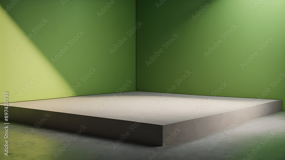 Green Background Wall Podium Product Light Shadow. Generative AI Green Background Wall Podium Product Light Shadow. Generative AI